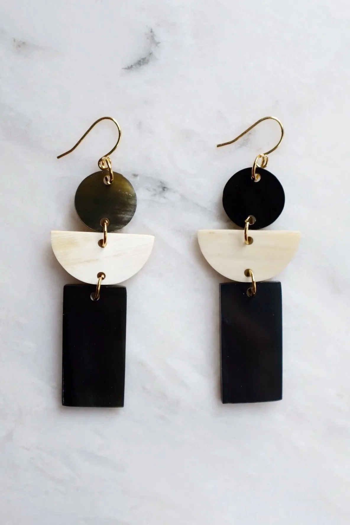 Con Dao 16K Gold Plated Geometric Buffalo Horn Earrings