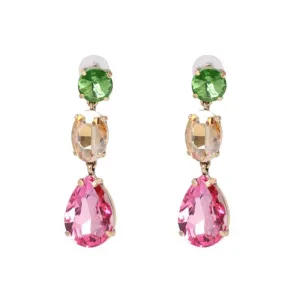 Crystal Long Earrings - Pink Green