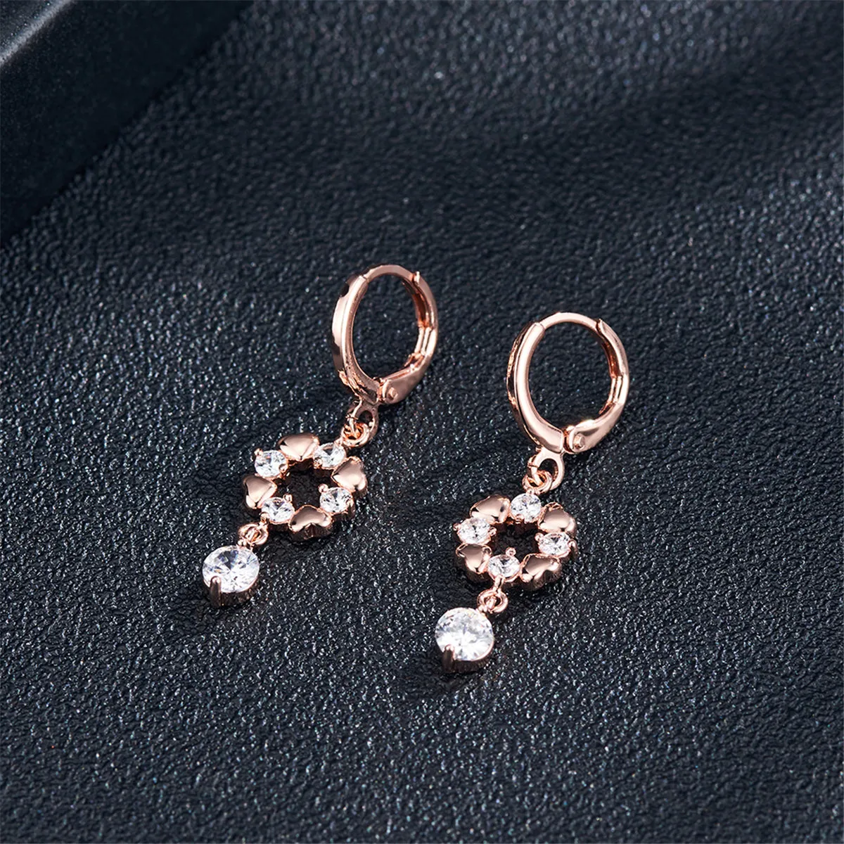 Cubic Zirconia & 18K Rose Gold-Plated Geometric Drop Earrings
