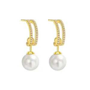 Cubic Zirconia & Pearl 18K Gold-Plated Curve Drop Earrings