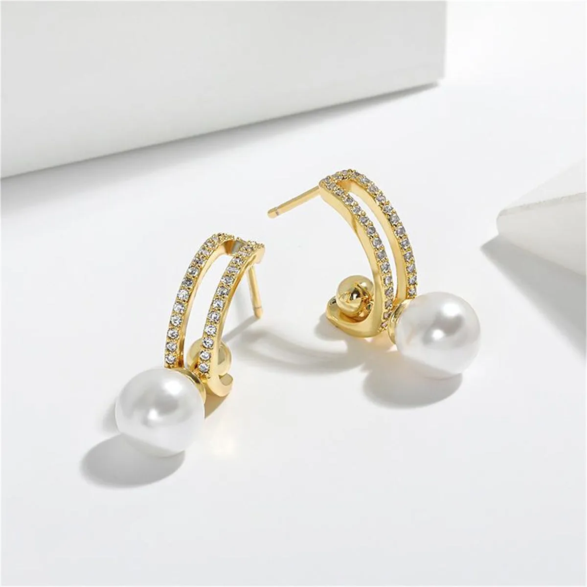 Cubic Zirconia & Pearl 18K Gold-Plated Curve Drop Earrings