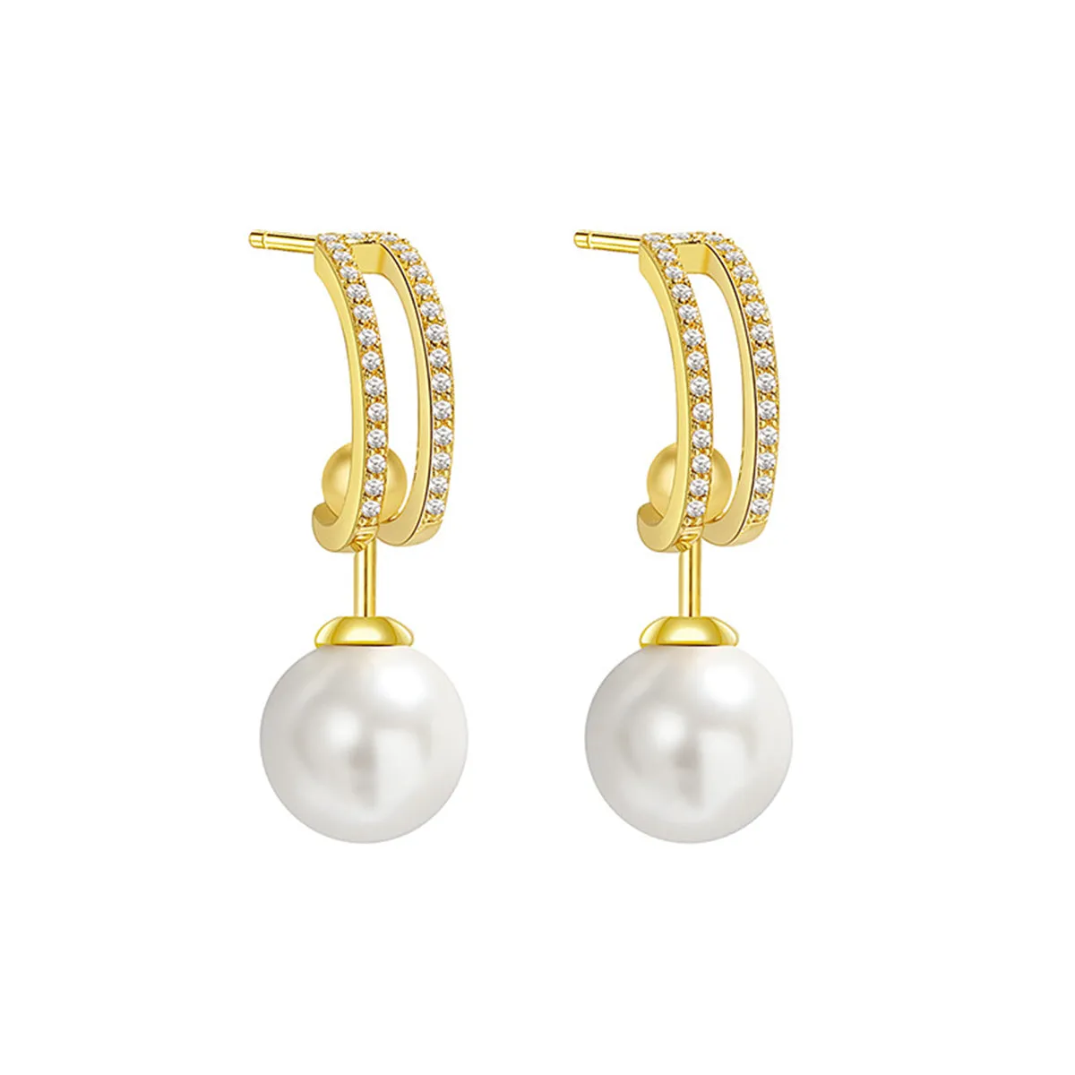 Cubic Zirconia & Pearl 18K Gold-Plated Curve Drop Earrings