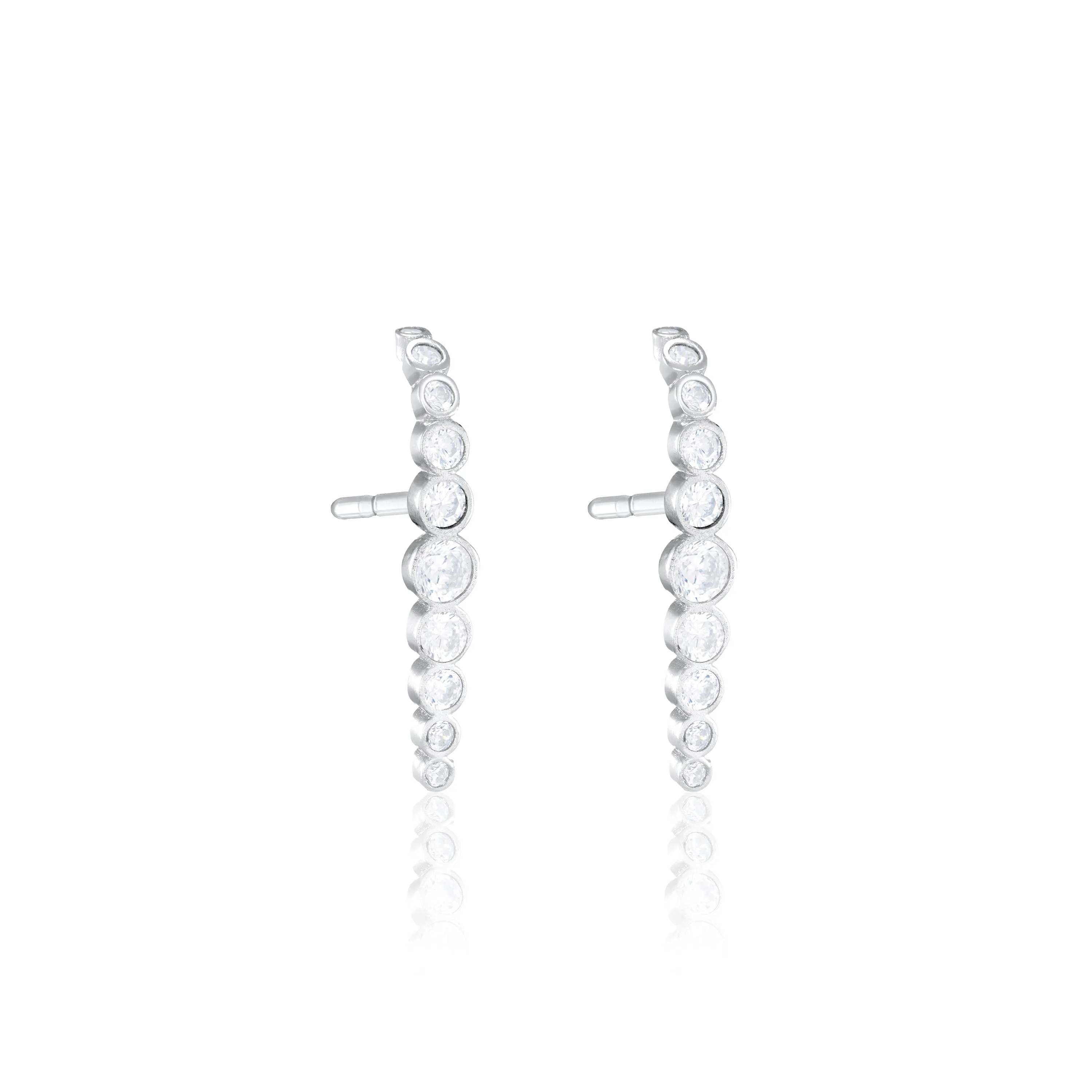 Cubic Zirconia Short Curved Bar Earrings - Silver White