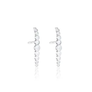 Cubic Zirconia Short Curved Bar Earrings - Silver White