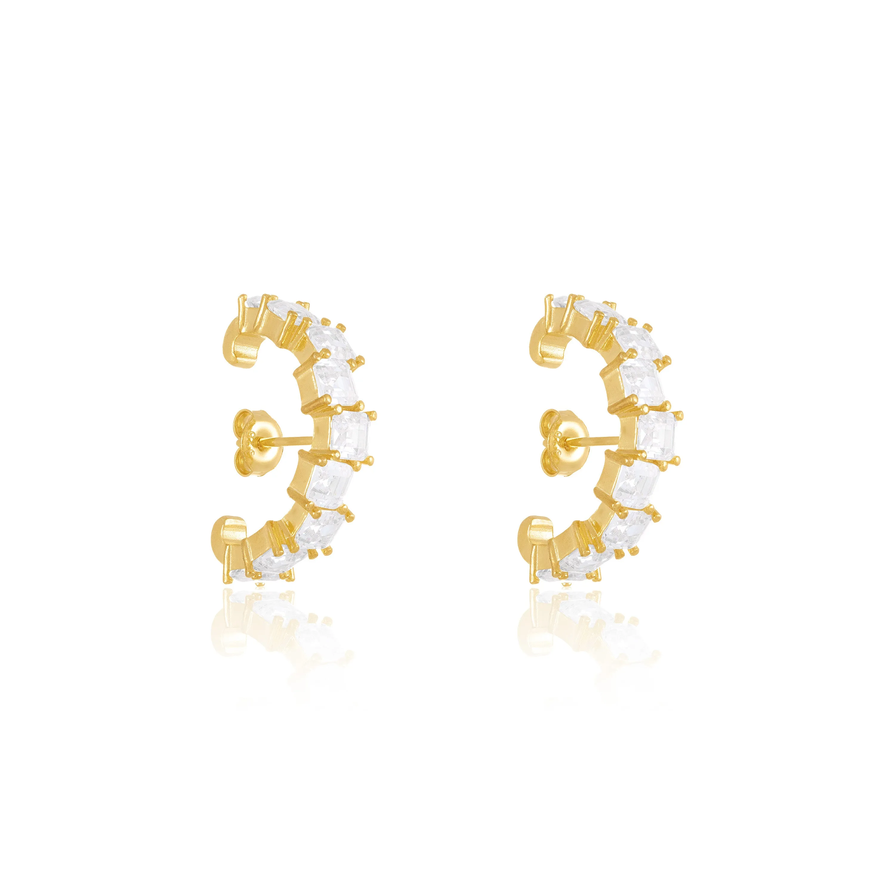 Cubic Zirconia Up Down Suspender Earrings - Gold White