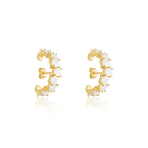 Cubic Zirconia Up Down Suspender Earrings - Gold White