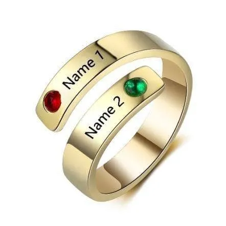 Custom Engraved Adjustable Name Ring with Birthstones