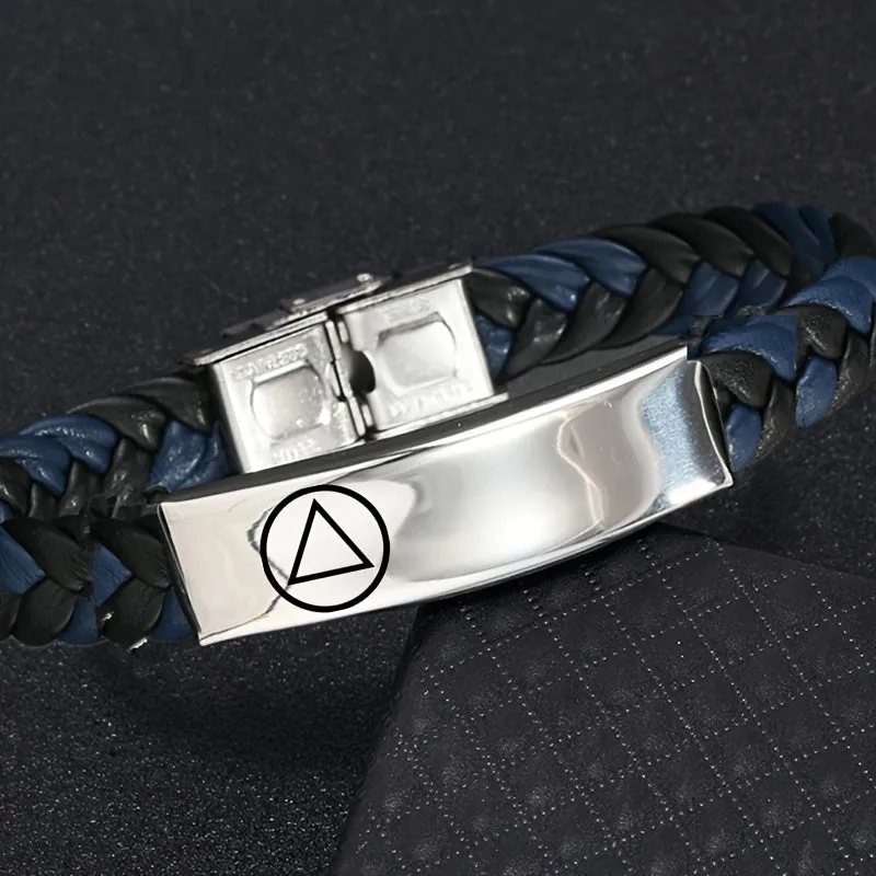 Customizable AA Pattern Woven Faux Leather Bracelet - Engraved Name Phone Date