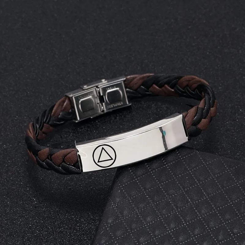 Customizable AA Pattern Woven Faux Leather Bracelet - Engraved Name Phone Date
