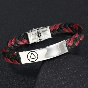 Customizable AA Pattern Woven Faux Leather Bracelet - Engraved Name Phone Date