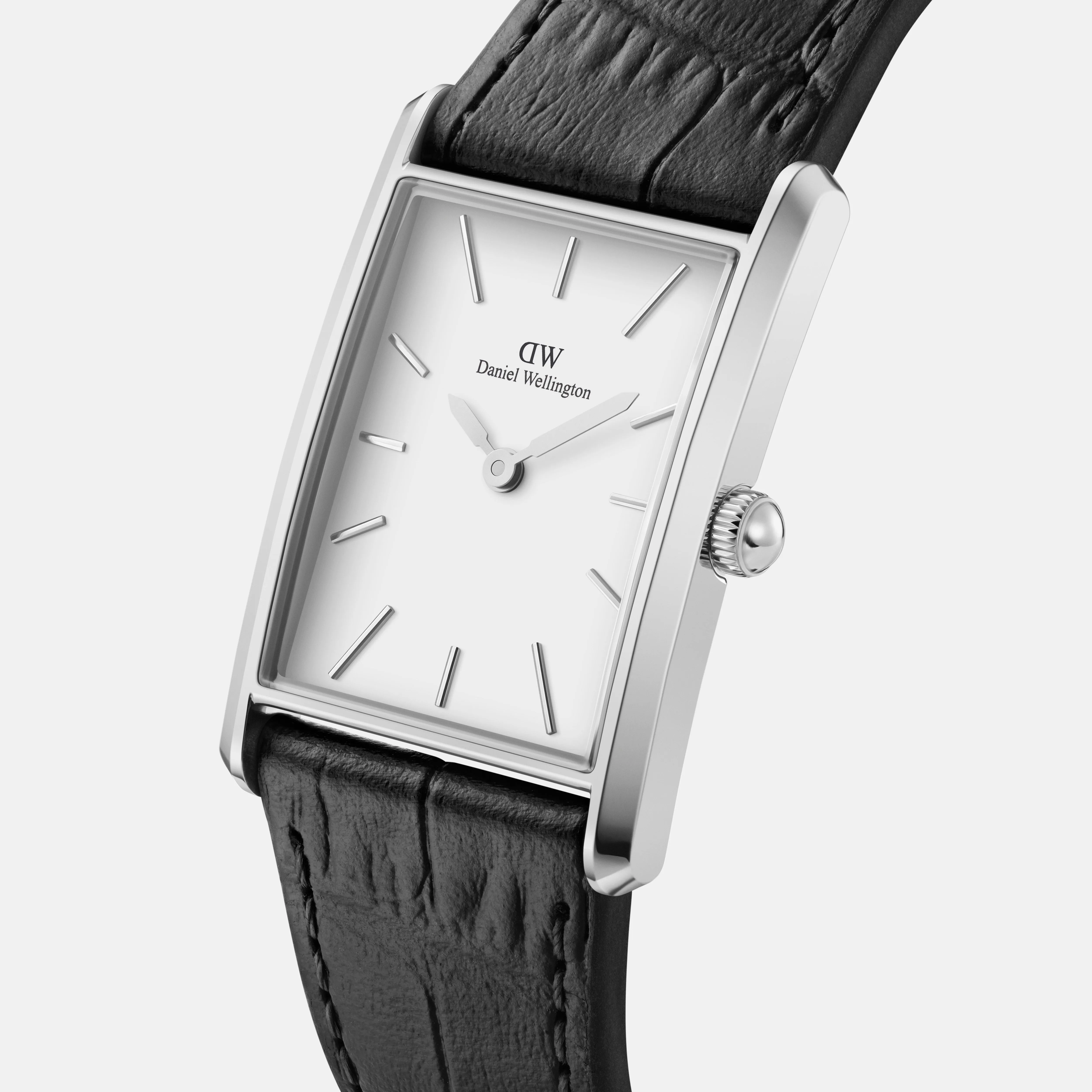 Daniel Wellington Bound 35x24 Black Croc Leather Silver White Watch