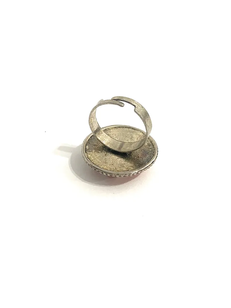 Detailed Antique Silver Tone- Red Tribal
