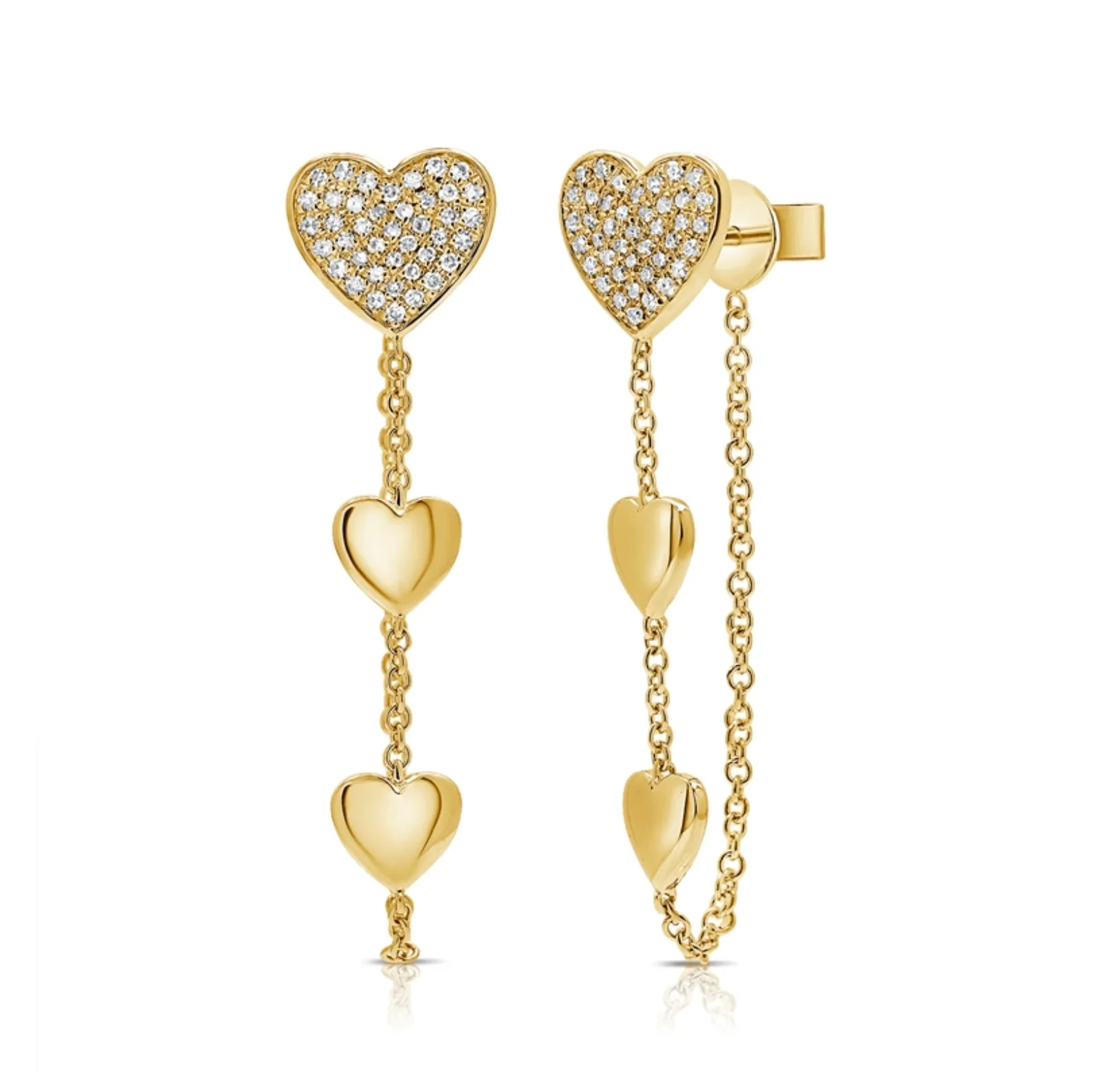 Diamond Hearts everyday Drop Chain Earrings