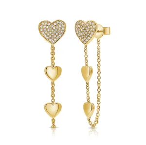 Diamond Hearts everyday Drop Chain Earrings