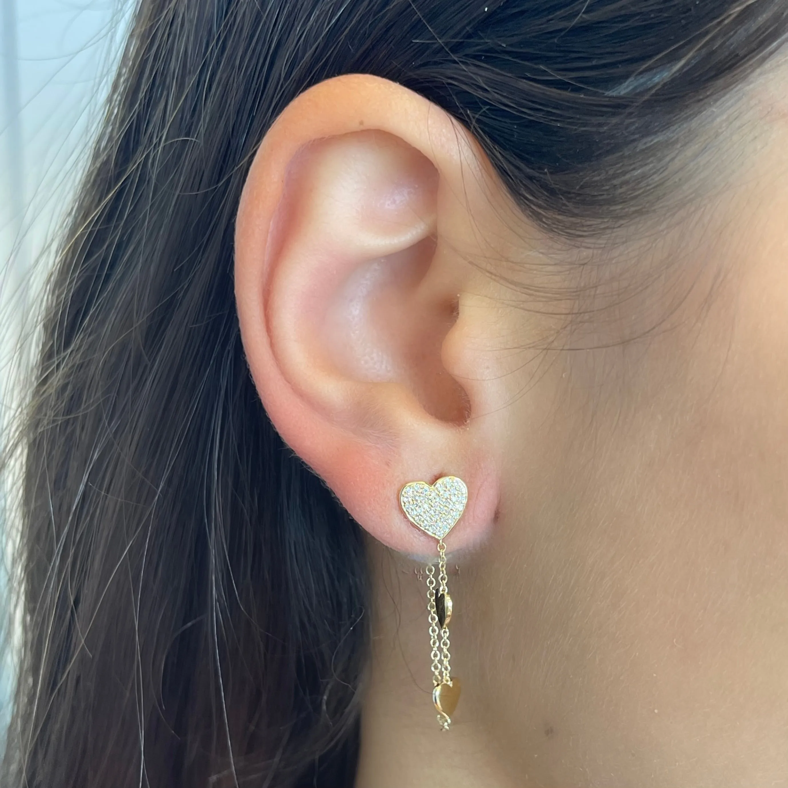 Diamond Hearts everyday Drop Chain Earrings