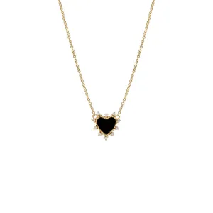 Diamond Spiked Stone Heart Necklace 14K
