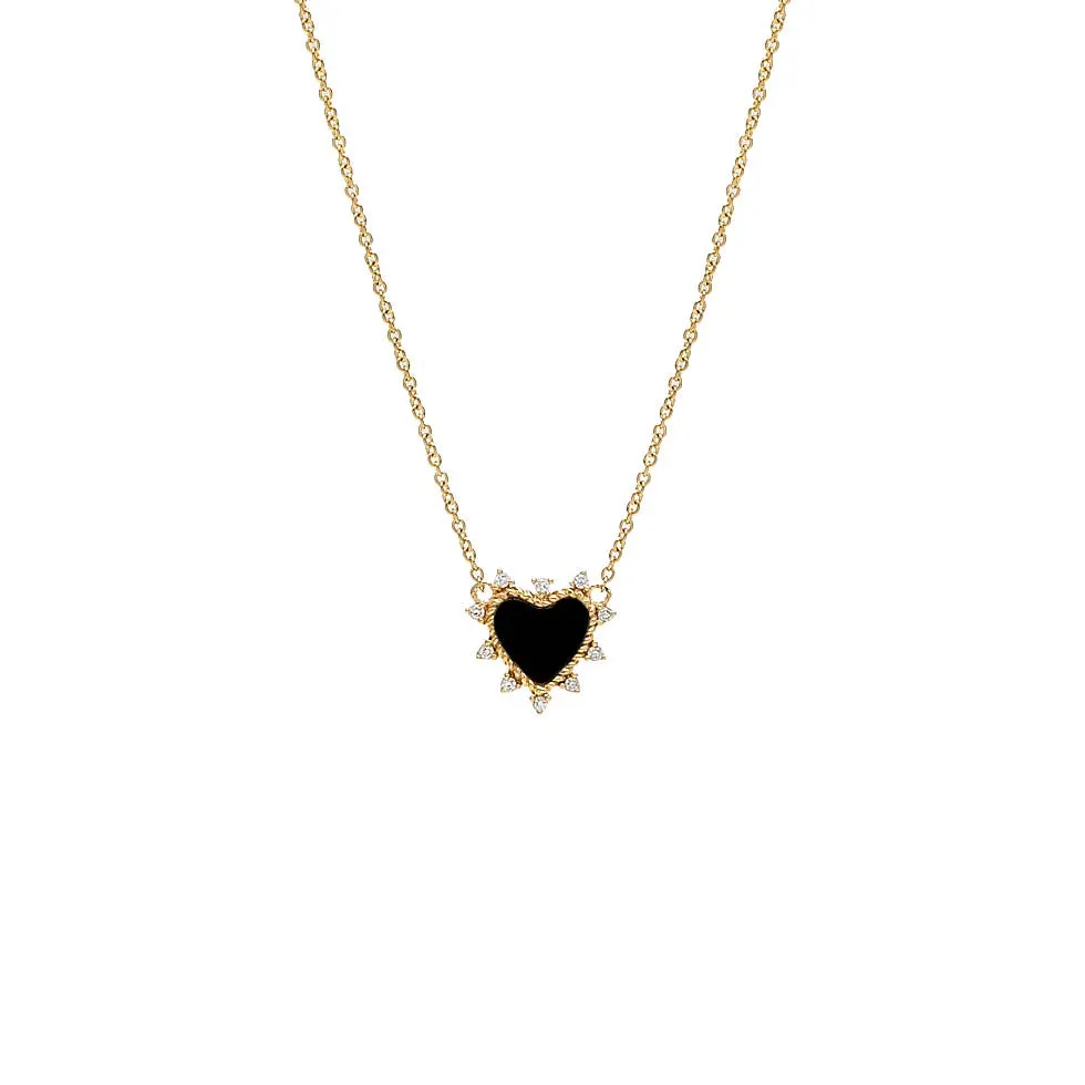 Diamond Spiked Stone Heart Necklace 14K