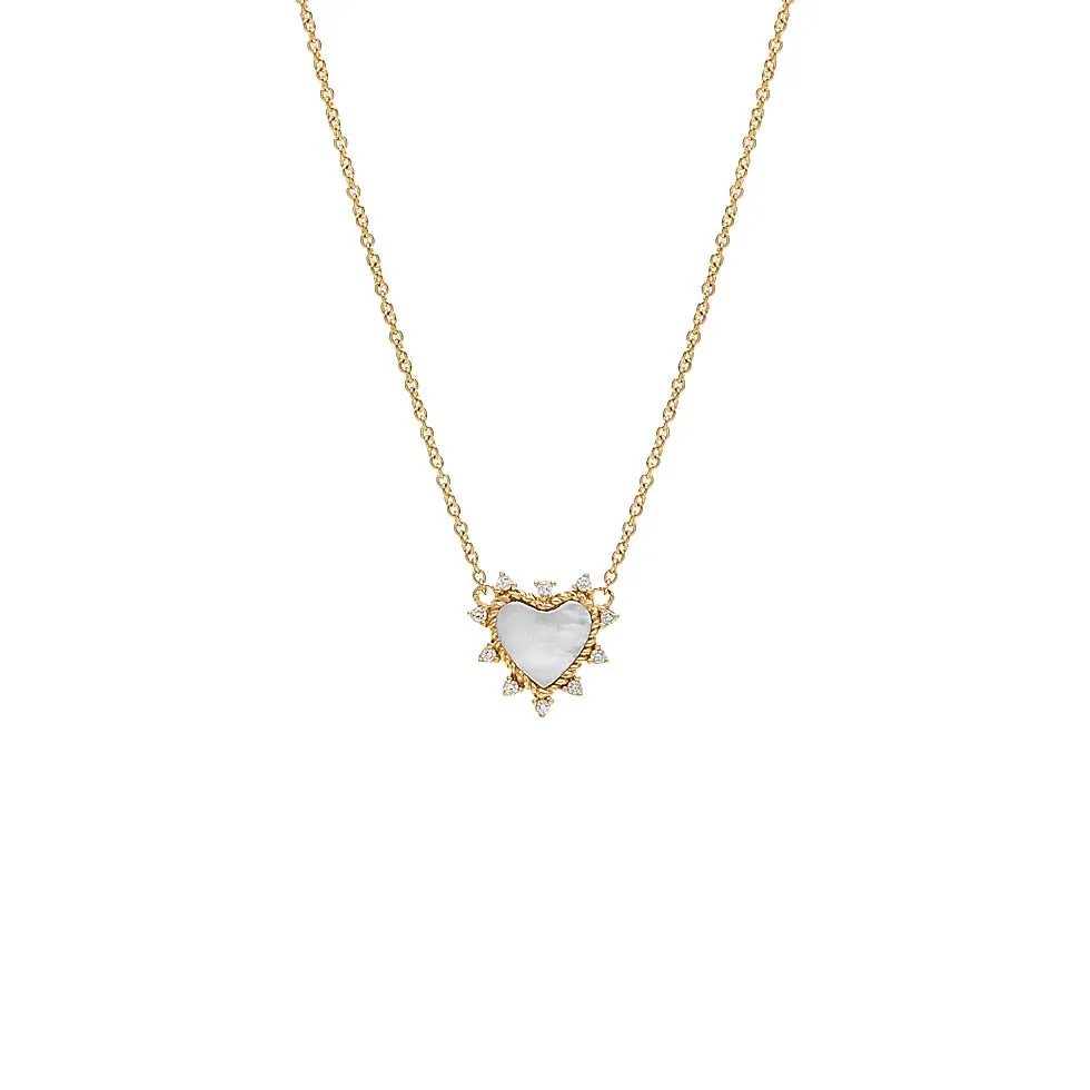 Diamond Spiked Stone Heart Necklace 14K