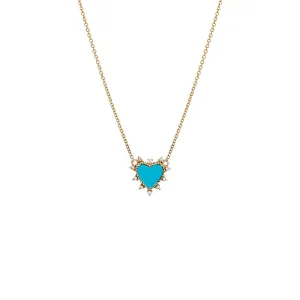 Diamond Spiked Stone Heart Necklace 14K
