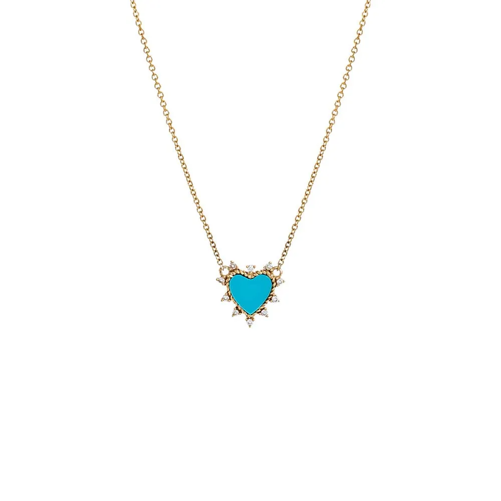 Diamond Spiked Stone Heart Necklace 14K