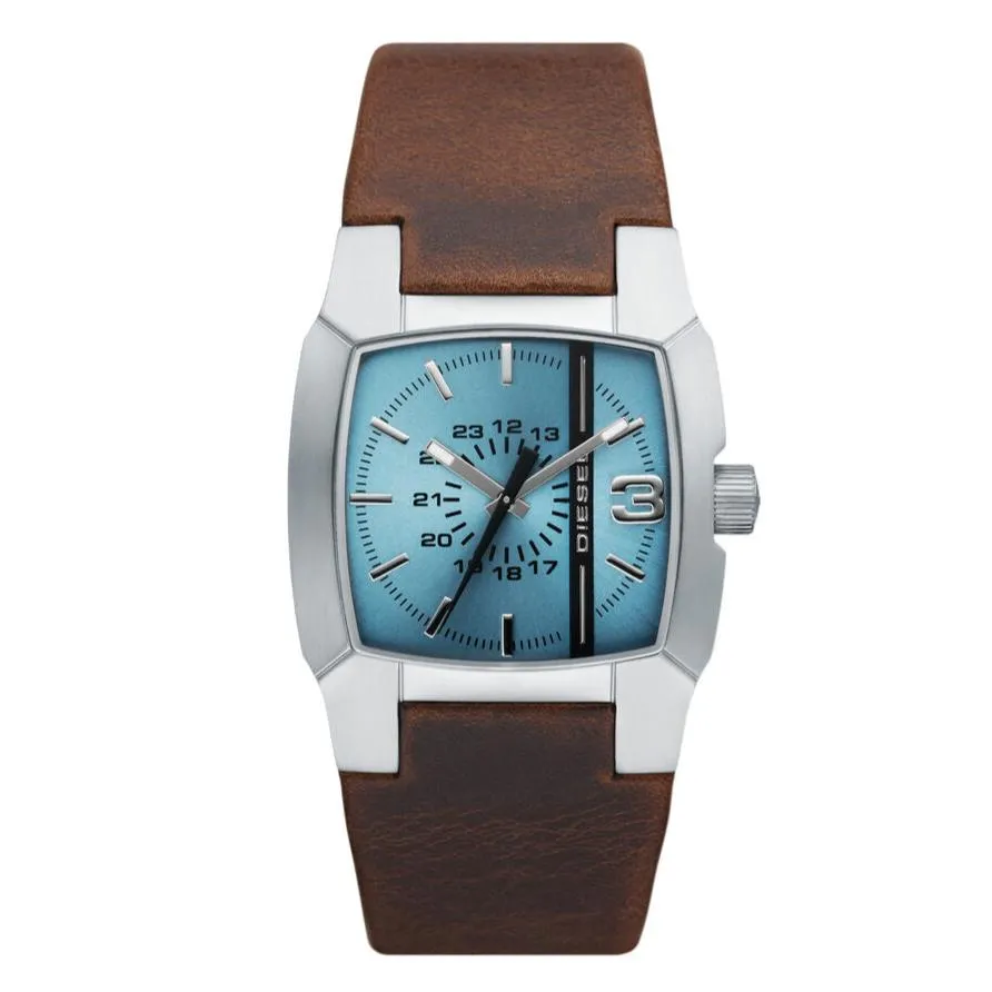 Diesel Cliffhanger Gents Blue Dial Brown Leather Watch