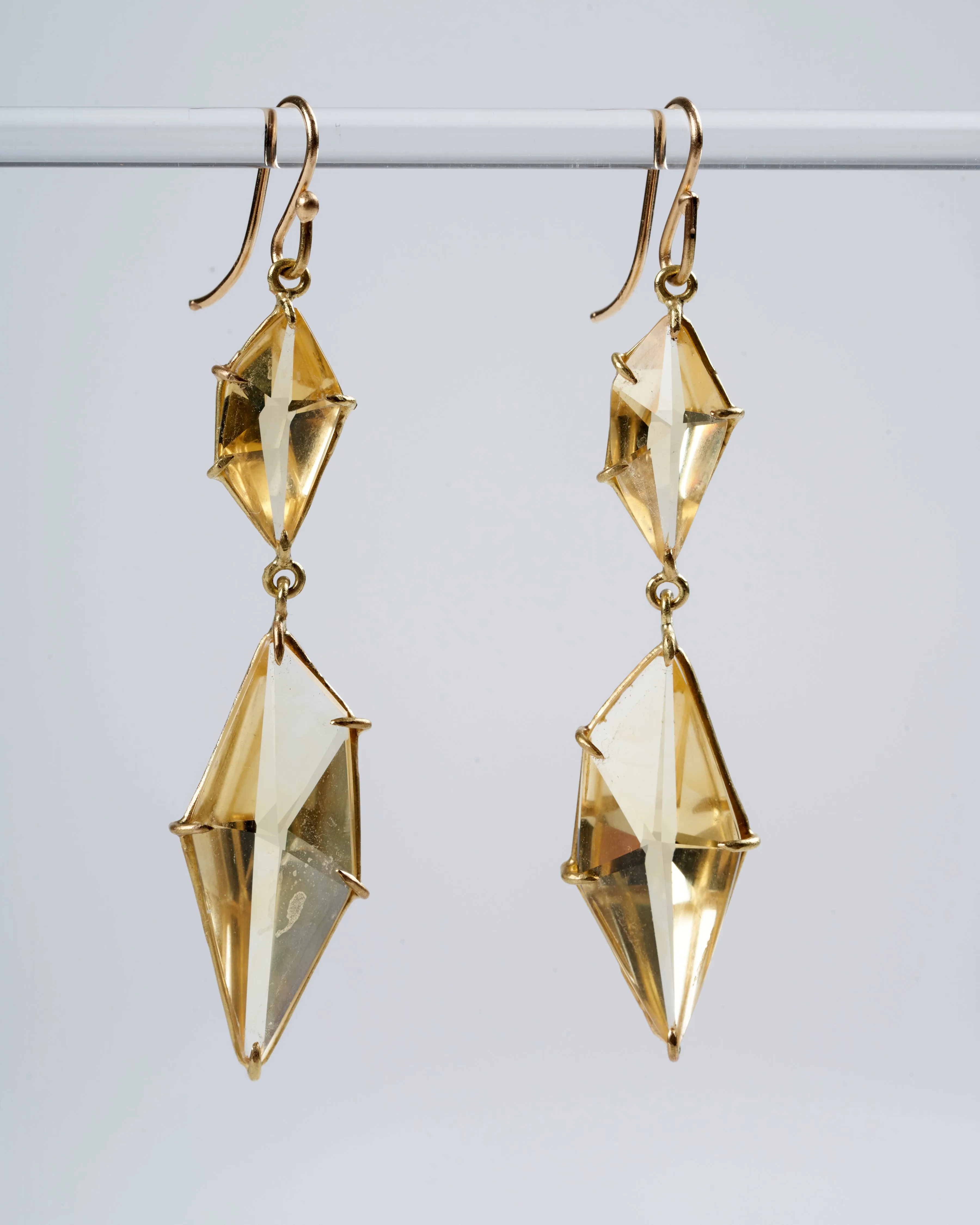 double drop champagne geometric citrine earrings
