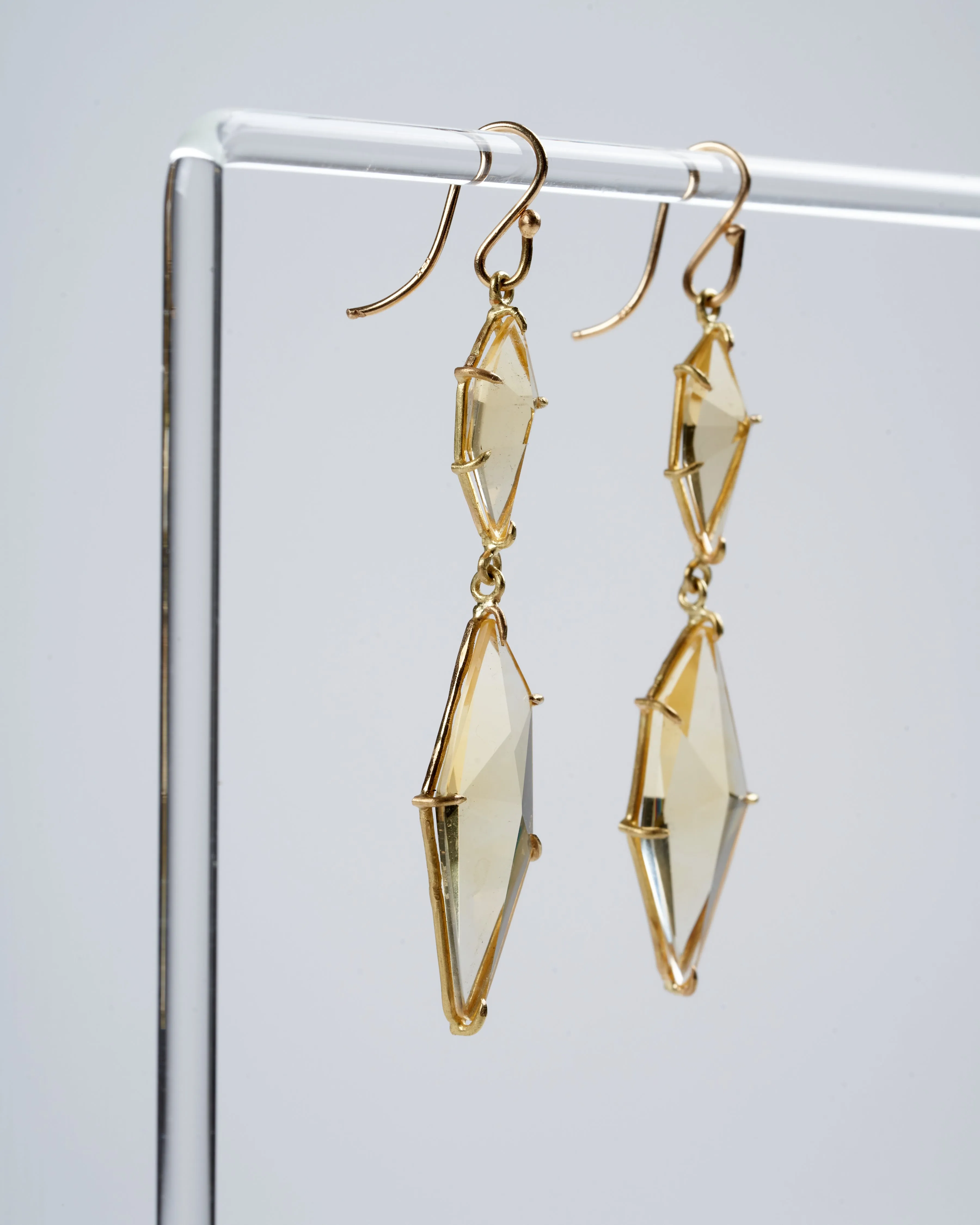 double drop champagne geometric citrine earrings