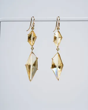 double drop champagne geometric citrine earrings