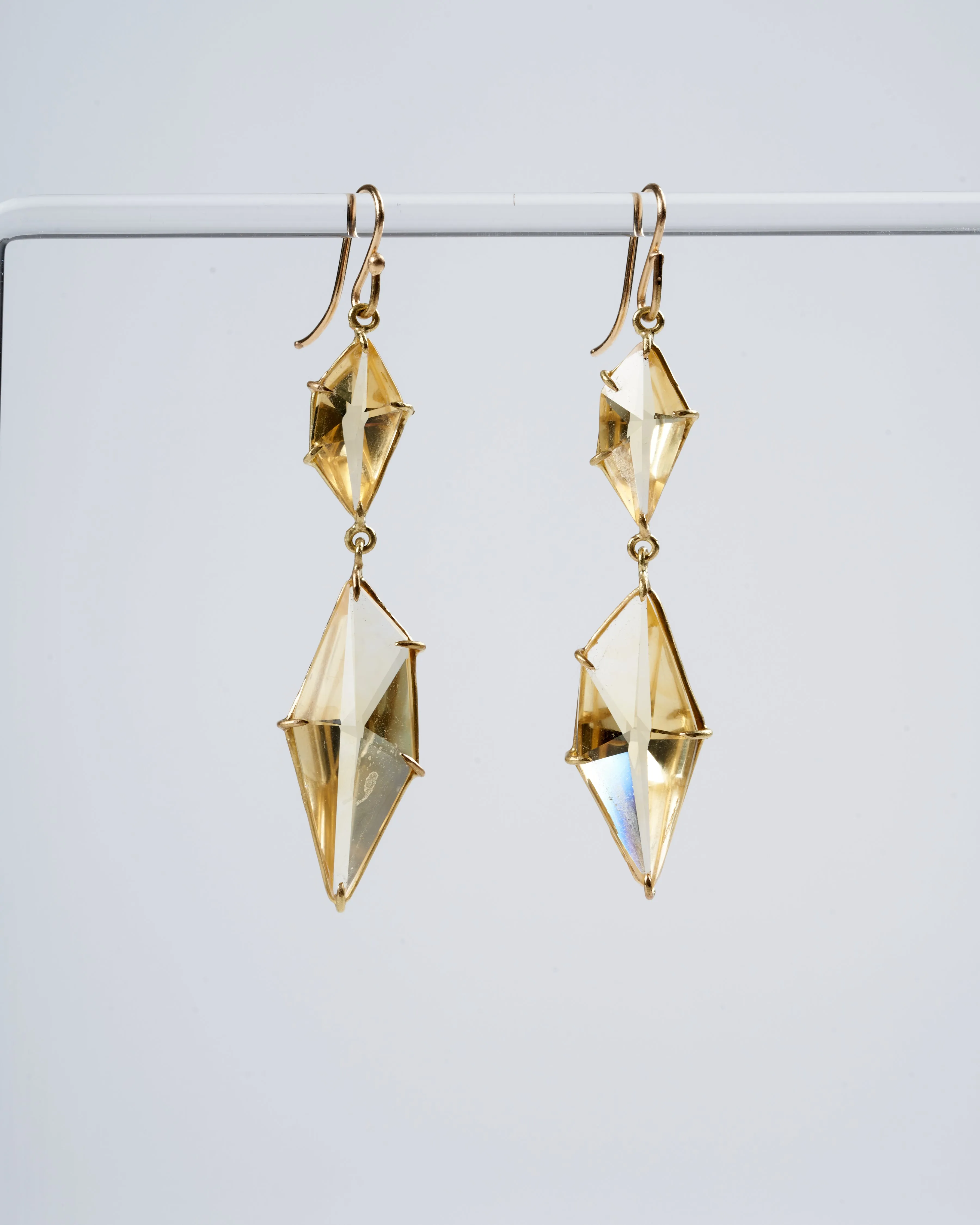 double drop champagne geometric citrine earrings