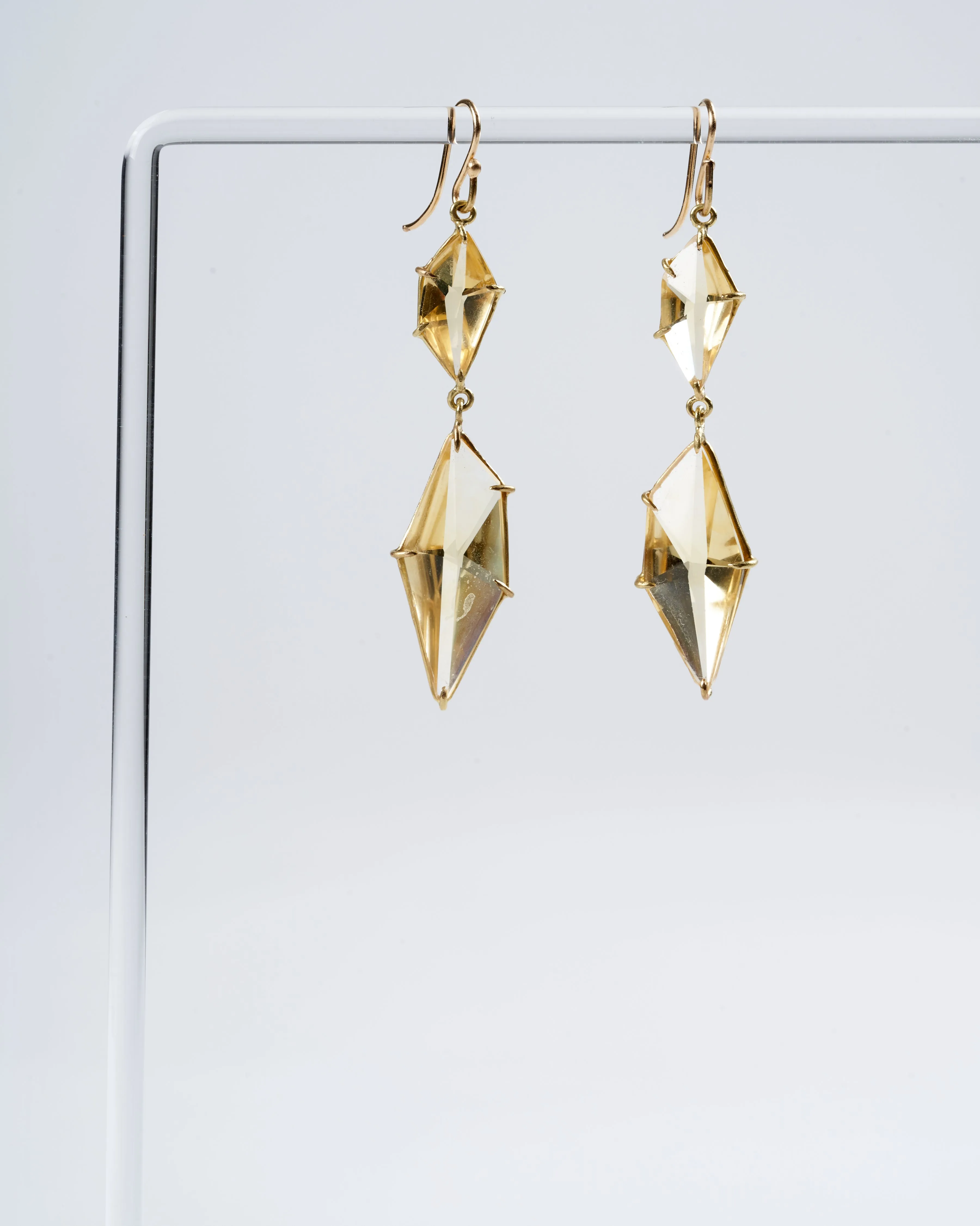 double drop champagne geometric citrine earrings