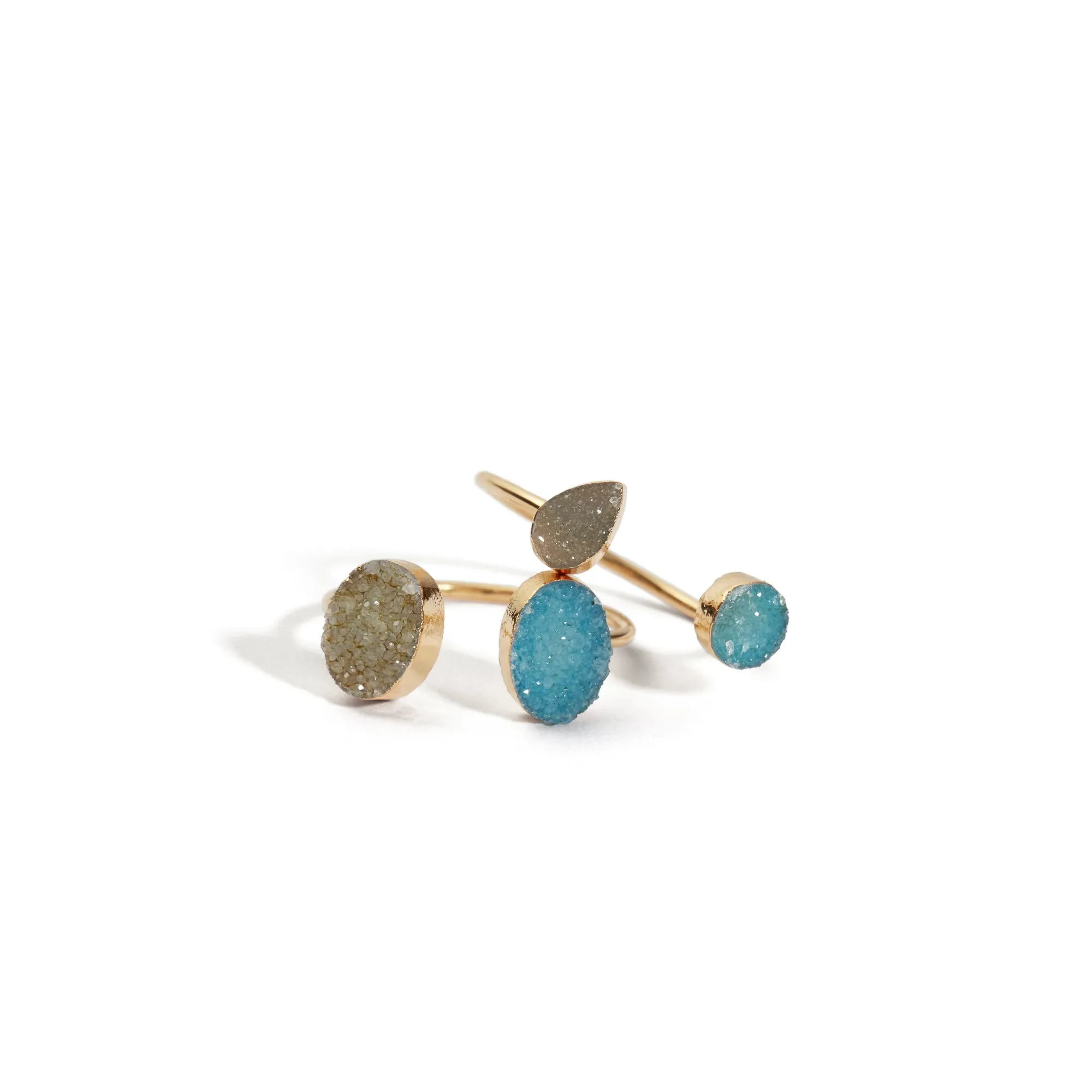 DOUBLE DRUSY ADJUSTABLE RING BLUE & WHITE