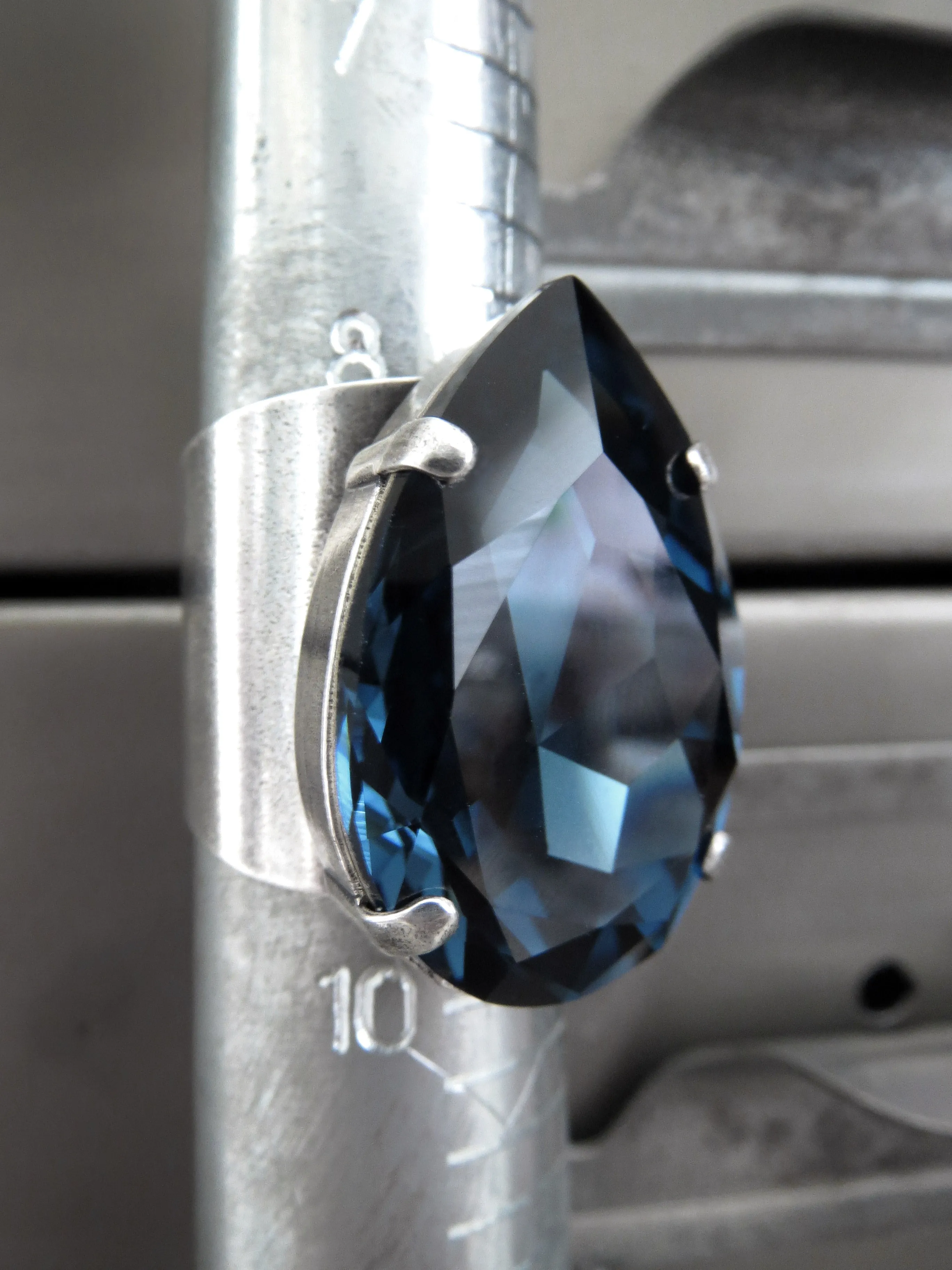 DUSK - Large Midnight Blue Teardrop Crystal Ring