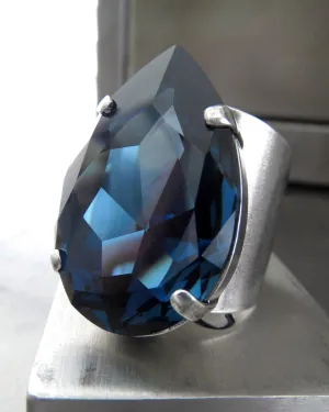DUSK - Large Midnight Blue Teardrop Crystal Ring