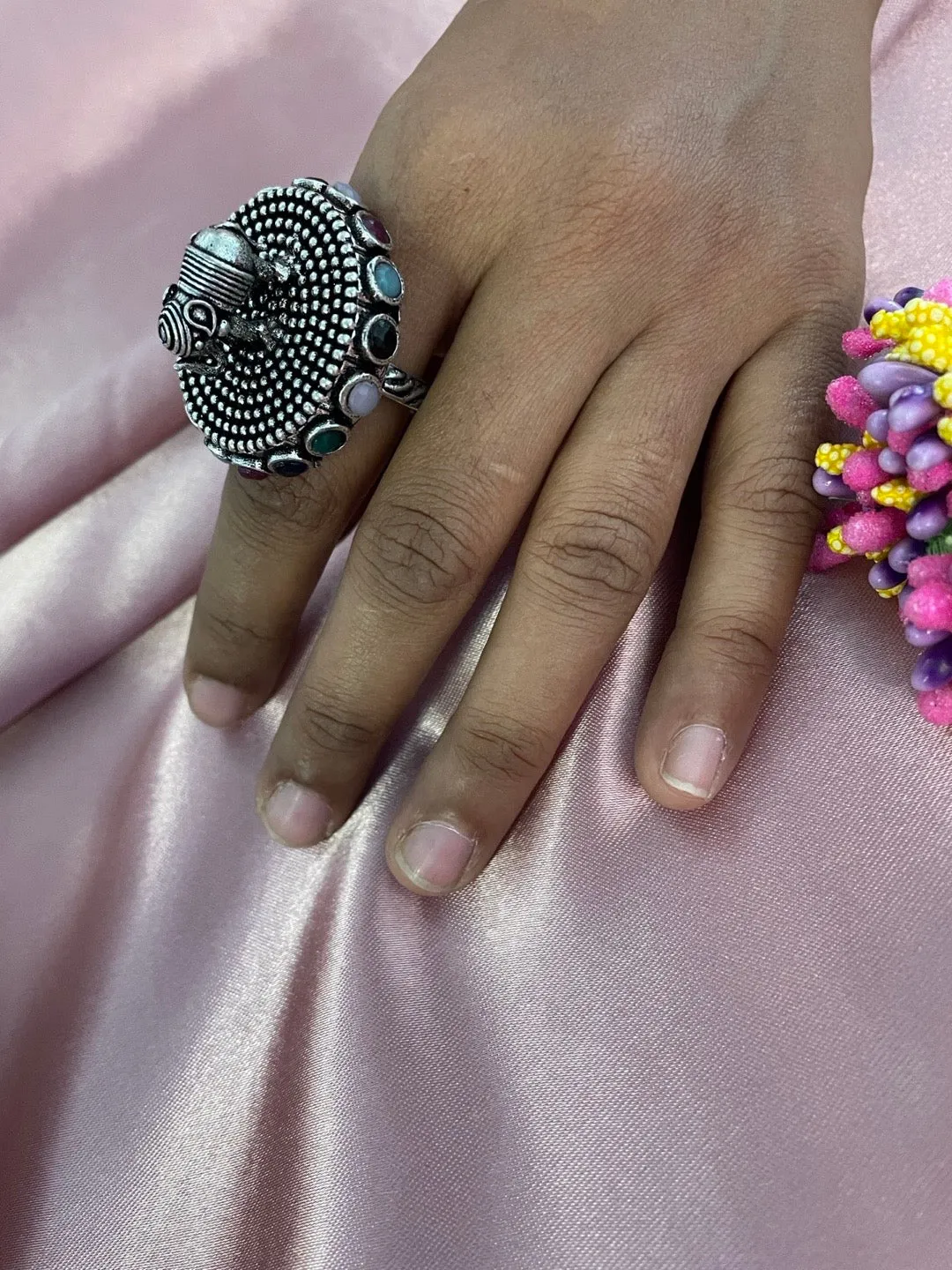 Elephant Design Ring With Multi Stone