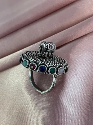 Elephant Design Ring With Multi Stone