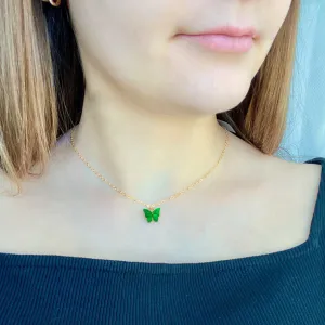 Emerald Green Pearl Butterfly 14K Gold Necklace