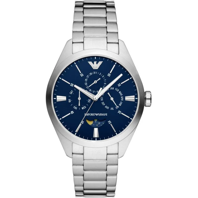 Emporio Armani Men's Three-Hand Moonphase Stainless Steel Watch