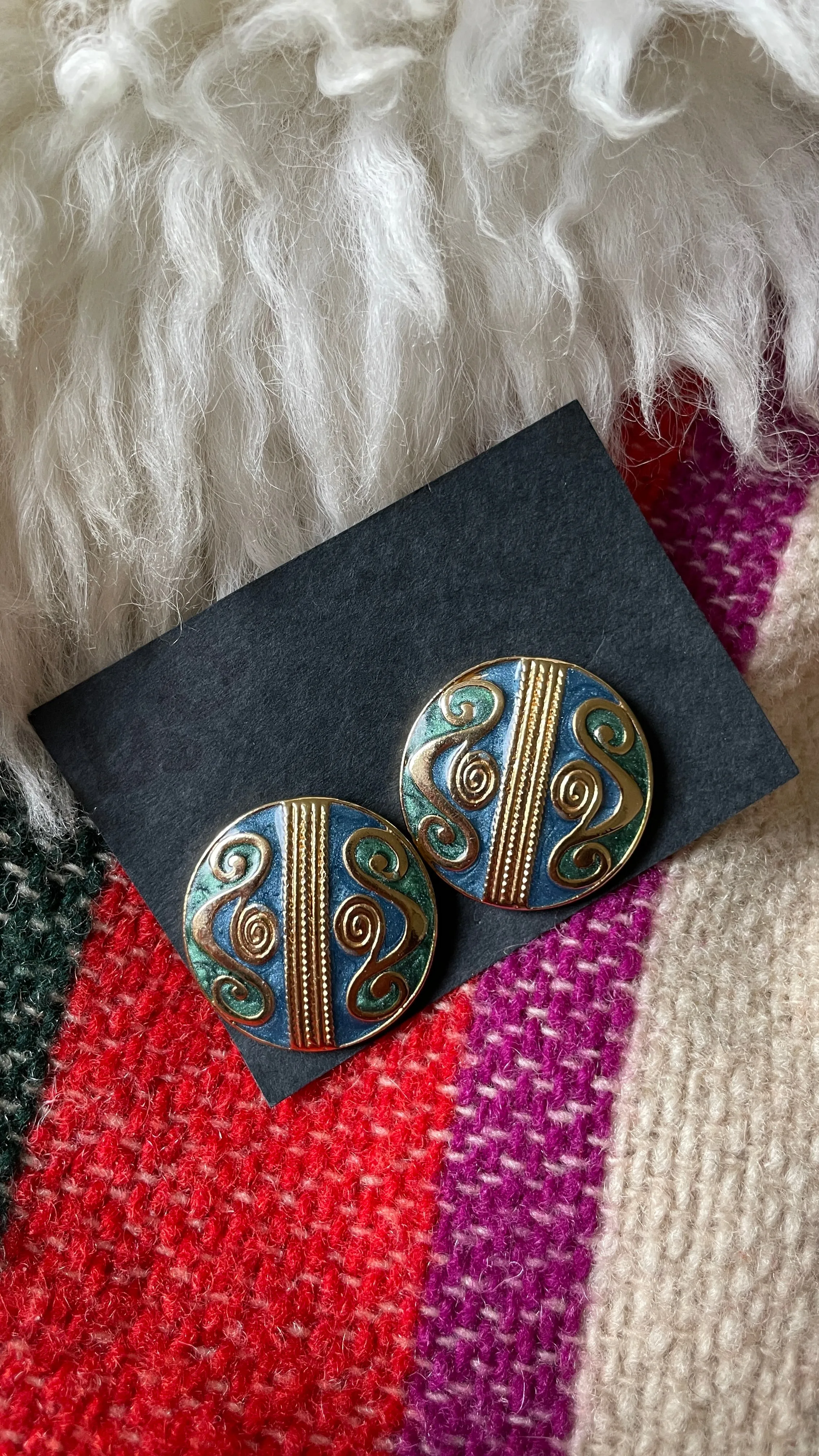 Enamel statement earrings.