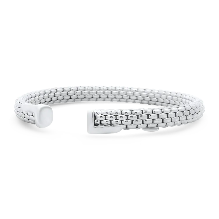 Estate Fope 18k White Gold Woven Flexible Open Cuff Bracelet