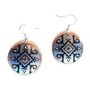 Etched Copper Geometric Earrings - Periwinkle Large Circles