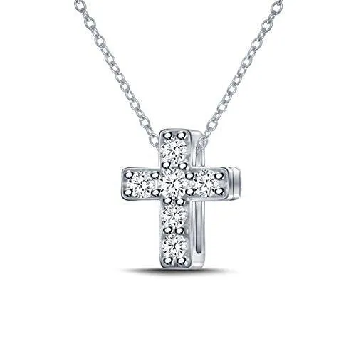 EternalDia 925 Silver Dainty Cross Diamond Pendant Necklace (0.10cttw, IJ, I2-I3) 18"