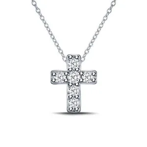 EternalDia 925 Silver Dainty Cross Diamond Pendant Necklace (0.10cttw, IJ, I2-I3) 18"