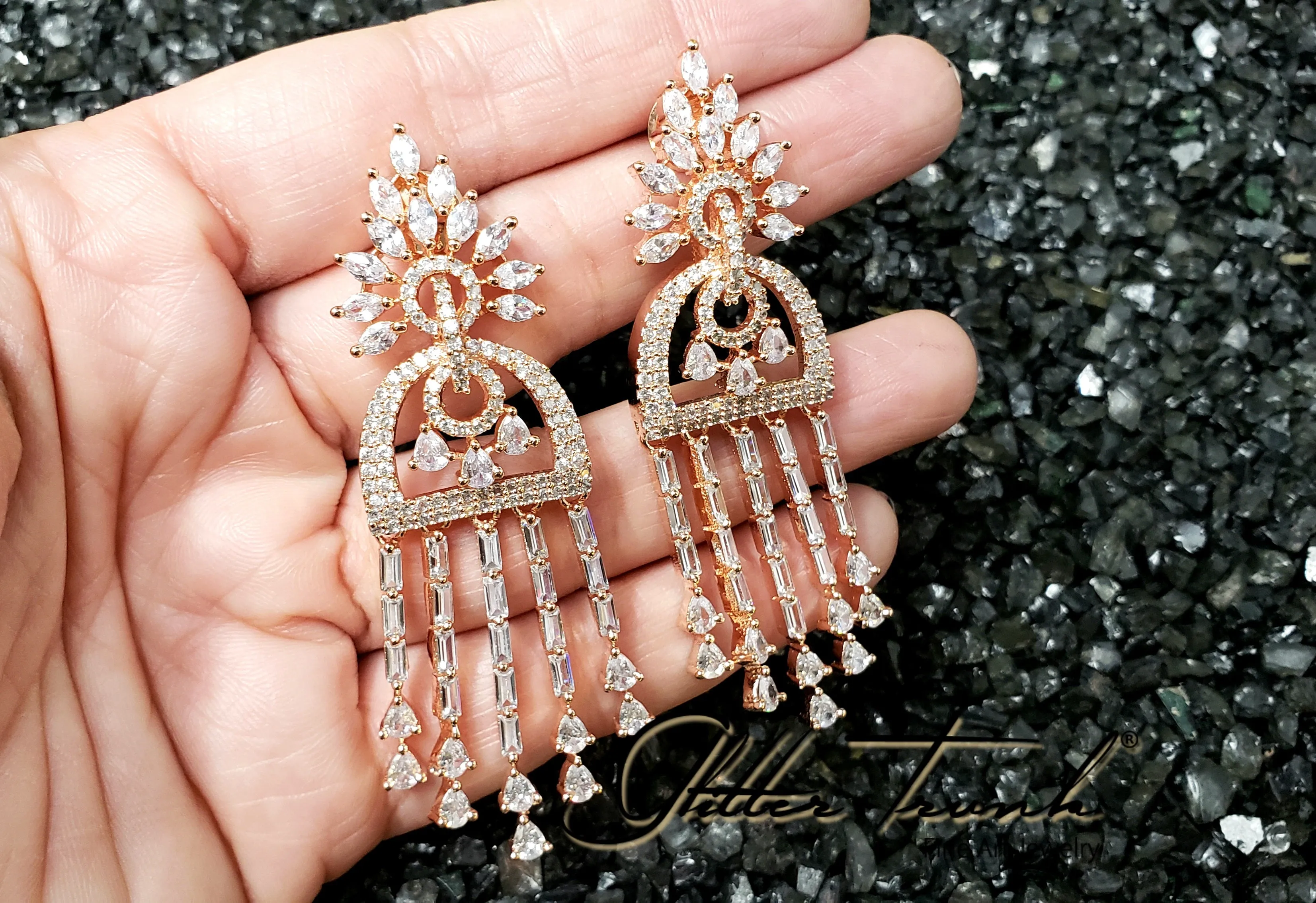 Evelyn Rose Gold American Diamond Long Earrings