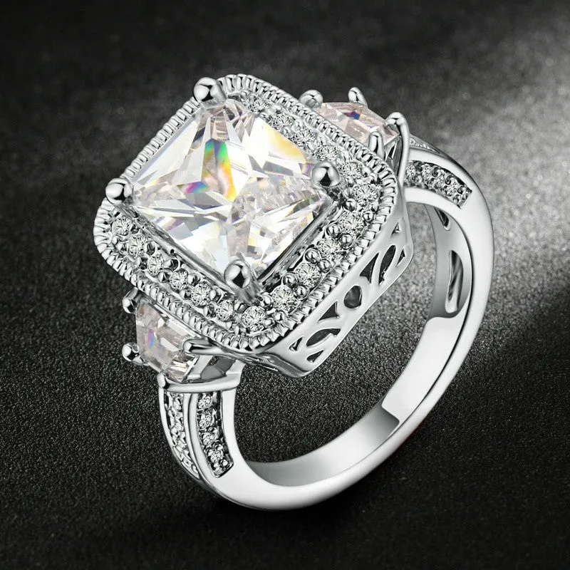 Exaggerated Luxury CZ Stone Engagement Ring Silver/Rose Gold Plated Cubic Zirconia Wedding Jewelry For Men and Women Anel