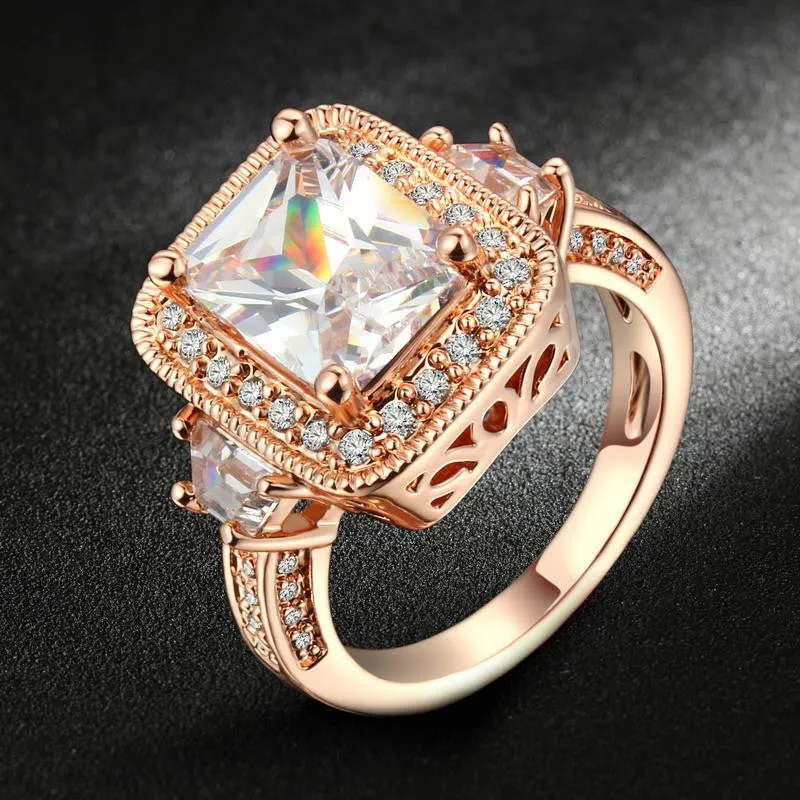 Exaggerated Luxury CZ Stone Engagement Ring Silver/Rose Gold Plated Cubic Zirconia Wedding Jewelry For Men and Women Anel