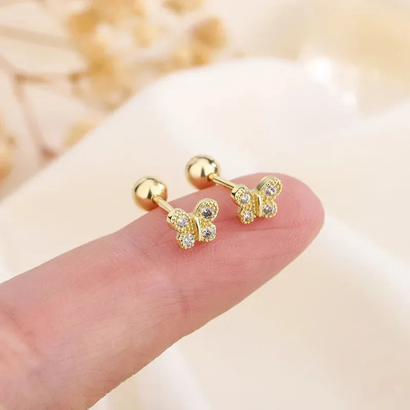 Fashion Gold Color Butterfly Tragus Piercings for The Ear Helix Stud Earrings for Women Tibetan Charm Ear Bone Piercing Jewelry