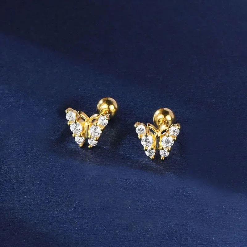 Fashion Gold Color Butterfly Tragus Piercings for The Ear Helix Stud Earrings for Women Tibetan Charm Ear Bone Piercing Jewelry