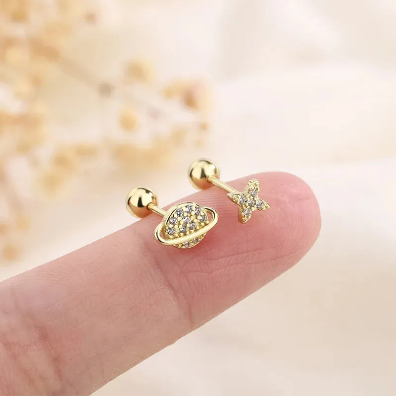 Fashion Gold Color Butterfly Tragus Piercings for The Ear Helix Stud Earrings for Women Tibetan Charm Ear Bone Piercing Jewelry