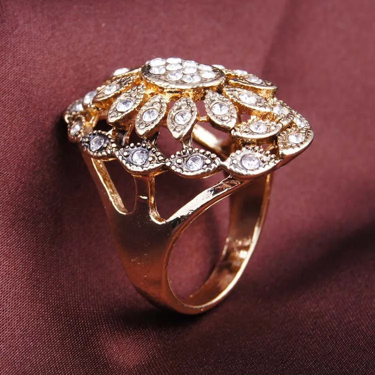 Fashion High Quality Bohemian 18K Gold Filled Ring Punk Mosaic Rhinestone Romantic Rings Anel Women Jewelry
