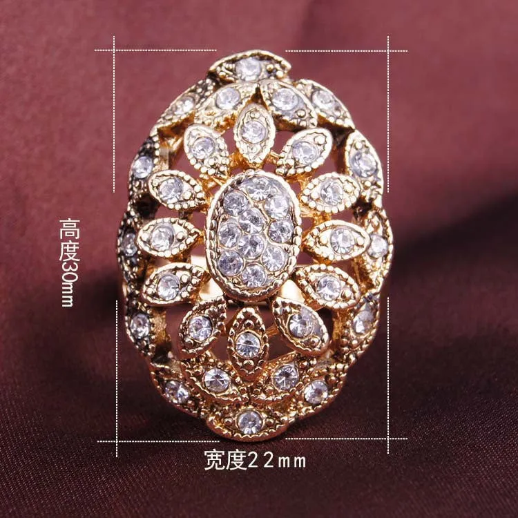 Fashion High Quality Bohemian 18K Gold Filled Ring Punk Mosaic Rhinestone Romantic Rings Anel Women Jewelry